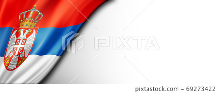 Serbian flag isolated on white banner Serbian flag isolated on white banner 69273422