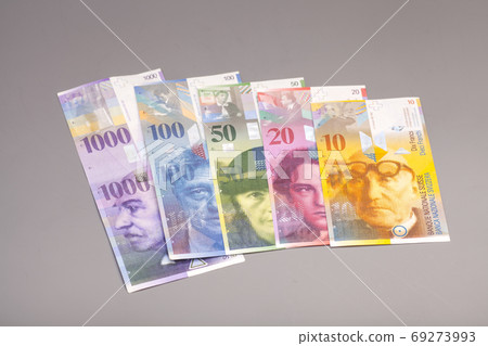 Swiss francs, currency of switzerland isolated on gray 69273993