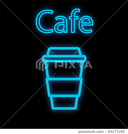 Bright luminous blue neon sign for cafe ba 69275265