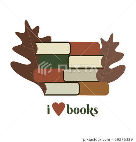 Bunch of books with quote i love books illustration Bunch of books with quote i love books illustration 69276329