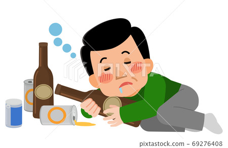 Illustration of a man sleeping intoxicated 69276408