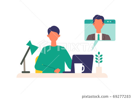 Illustration of a man doing telework at home Illustration of a man doing telework at home 69277283