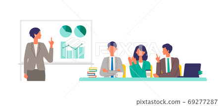 Illustration of a working adult giving a presentation 69277287