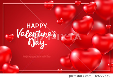 Valentines day background with red 3d glossy... - Stock Illustration ...