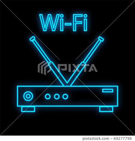 A bright luminous blue digital neon sign 69277798