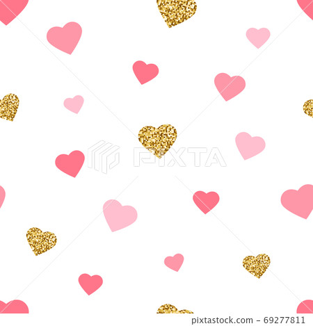 Gold Glitter Heart Seamless Pattern. Symbol of Love, Valentine Day