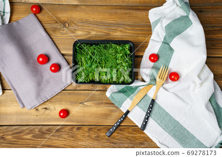 Image of useful sprouts of pea in containers Image of useful sprouts of pea in containers 69278173