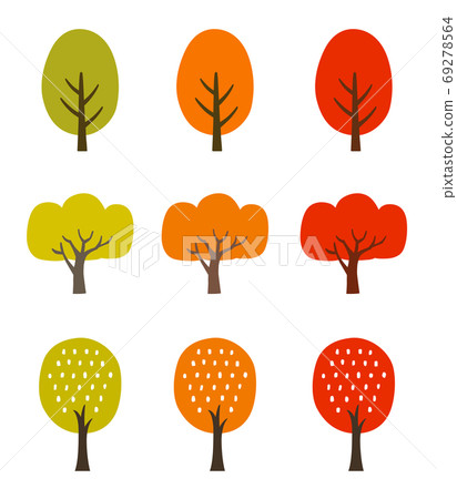 Autumn leaves tree icon set 69278564