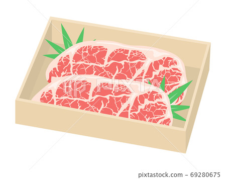 豪華大理石紋的肉在一個木盒子裡的插圖 69280675