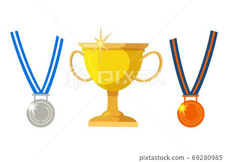Vector flat illustration of golden cup, silver or bronze medals 69280985
