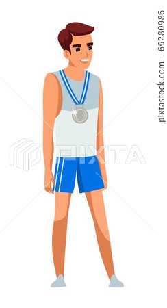 Sportsman with medal isolated on white background 69280986