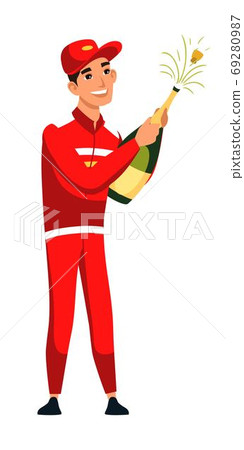 Vector character illustration of racer took first place in race Vector character illustration of racer took first place in race 69280987