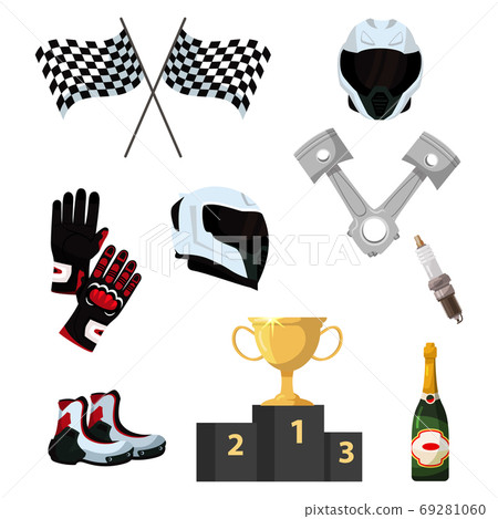 Motor speed racer sport accessory isolated set 69281060