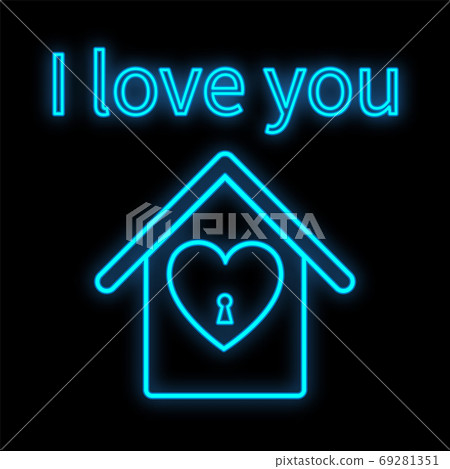 Bright luminous blue festive digital neon sign Bright luminous blue festive digital neon sign 69281351