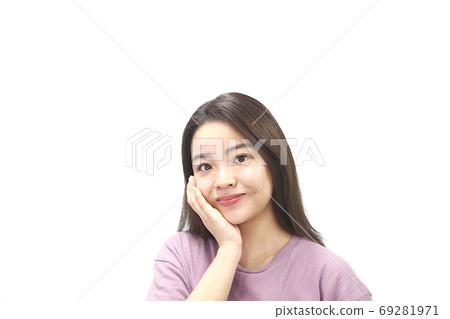 Smiling female cheek cane 69281971