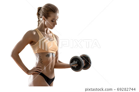 young fitness woman with dumbbells young fitness woman with dumbbells 69282744