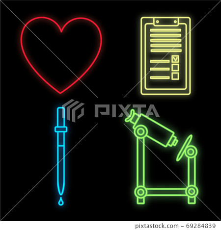 Set of bright glowing multicolored medical neon Set of bright glowing multicolored medical neon 69284839
