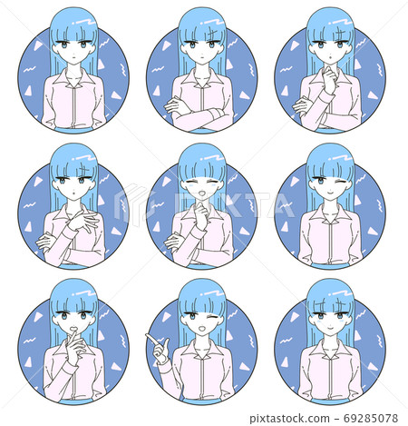 藍色女孩面部表情設置圖標 69285078