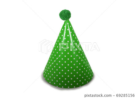 A Green Birthday Hat with Polka-Dots on a Pure White Background 69285156