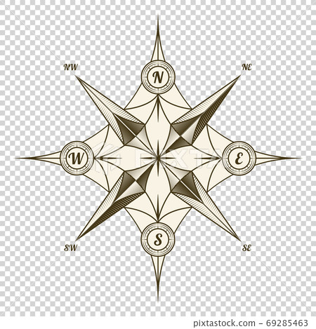 Vintage nautical compass. Old vector design element for marine theme and heraldry on transparent background. Hand drawn wind rose Vintage nautical compass. Old vector design element for marine theme and heraldry on transparent background. Hand drawn wind rose 69285463