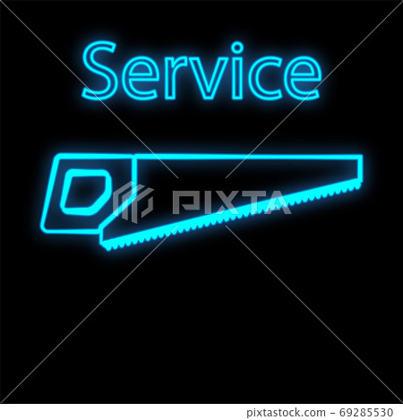 Bright luminous blue industrial digital neon sign Bright luminous blue industrial digital neon sign 69285530