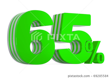 Green 65 percent, discount concept. 3D rendering Green 65 percent, discount concept. 3D rendering 69285584
