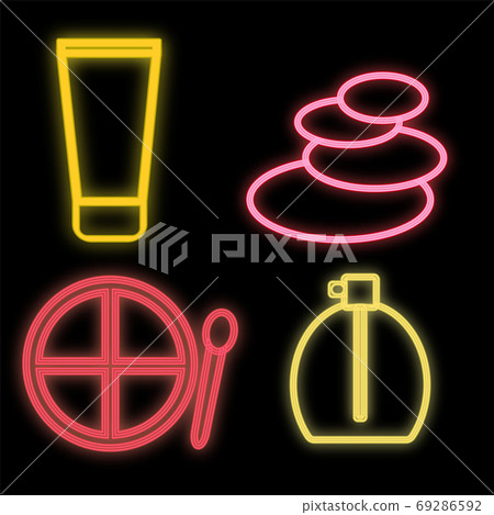 set bright neon on black background with stones 69286592