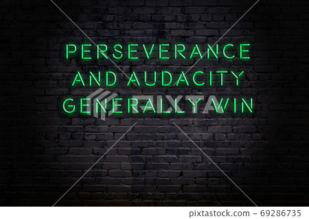 Wise quote. Neon inscription against brick wall 69286735