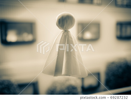 Hanging Teru Teru Bozu on a rainy day Handmade Teru Teru Bozu Hanging a Teru Teru Boi wishing for fine weather 69287232