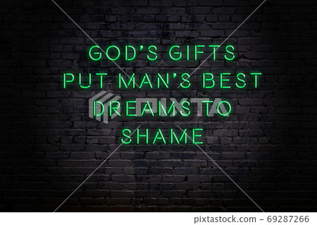 Wise quote. Neon inscription against brick wall 69287266