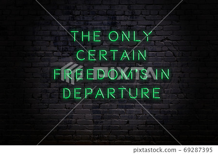Wise quote. Neon inscription against brick wall 69287395