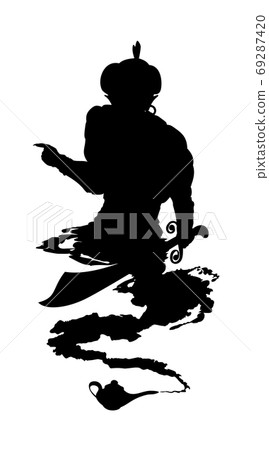 Arabic genie lamp black silhouette isolated on white background 69287420