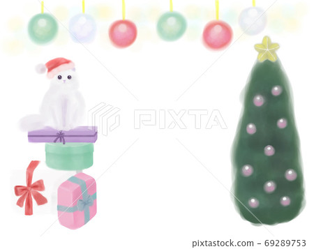 Cat santa present christmas frame watercolor Cat santa present christmas frame watercolor 69289753