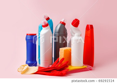 Colorful cleaning set for different surfaces in kitchen, bathroo 69291514