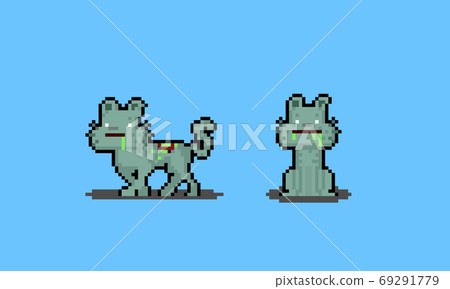 Pixel art cartoon zombie cat characters. 69291779