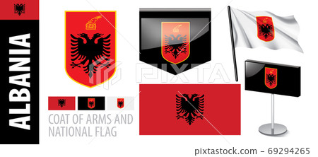 Vector set of the coat of arms and national flag of Albania Vector set of the coat of arms and national flag of Albania 69294265