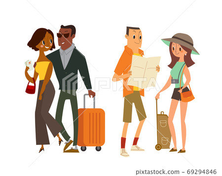 Couple tourist traveler with map and luggage. Couple tourist traveler with map and luggage. 69294846