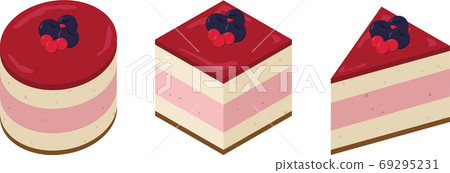 Round, square and triangular raspberry cake 69295231