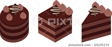 Round, square and triangular chocolate cake 69295235