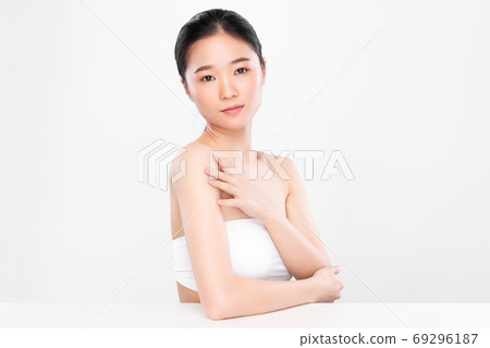Beautiful young asian woman with clean fresh skin on white background, Face care, Facial treatment, Beautiful young asian woman with clean fresh skin on white background, Face care, Facial treatment, 69296187