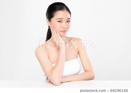 Beautiful young asian woman with clean fresh skin on white background, Face care, Facial treatment, Beautiful young asian woman with clean fresh skin on white background, Face care, Facial treatment, 69296188
