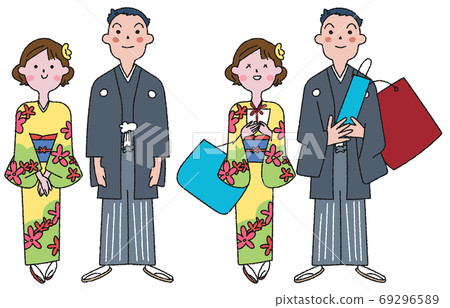 Illustration of a couple wearing kimono and... - Stock Illustration ...