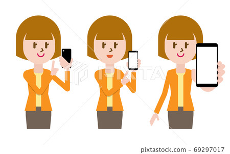 A woman operating a smartphone 69297017