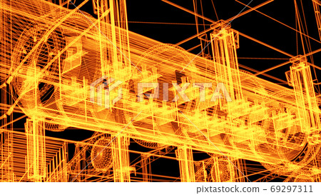 3d rendering - wire frame model of industrial... - Stock Illustration ...
