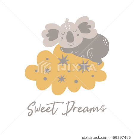 Cute baby koala sleep on cloud. Baby animal Scandinavian koala bear. Childish print for nursery Vector koala Cute baby koala sleep on cloud. Baby animal Scandinavian koala bear. Childish print for nursery Vector koala 69297496