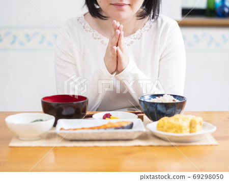 Japanese breakfast, mochi-barley rice Japanese breakfast, mochi-barley rice 69298050