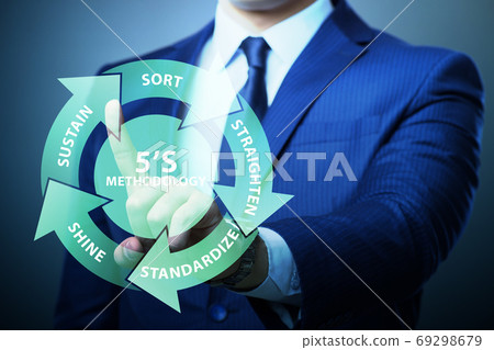 Businessman in 5S workplace organisation concept 69298679