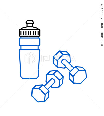 Sports water bottle and dumbbells icon on white 69299506