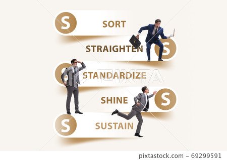 Businessman in 5S workplace organisation concept 69299591