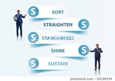 Businessman in 5S workplace organisation concept 69299594